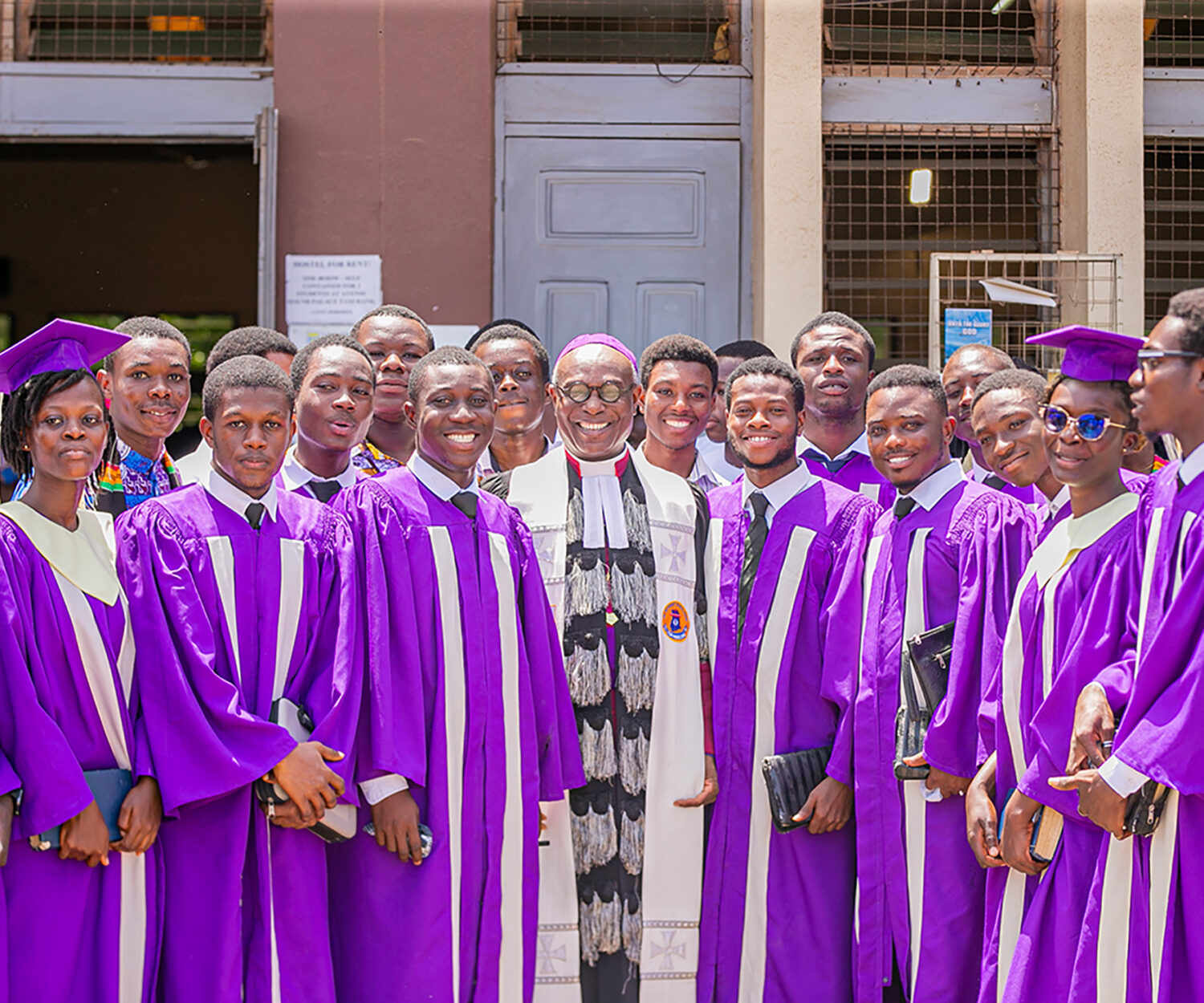 The Evergreen Choir of GHAMSU UCC Local in a group photograph with the Presiding Bishop, Most Rev. Prof. J. Kwabena Asamoah-Gyadu.