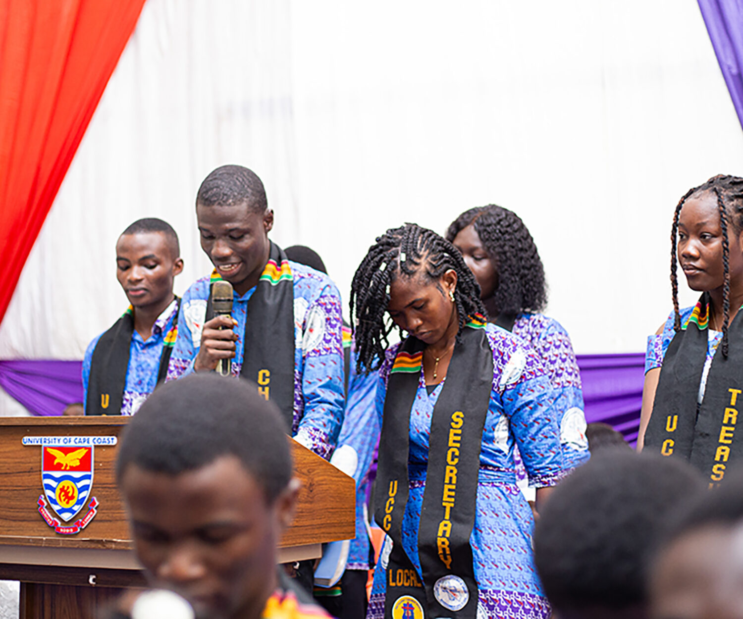 The incoming local chairman, Bro. Yoofi, with some executives, delivering his acceptance speech.